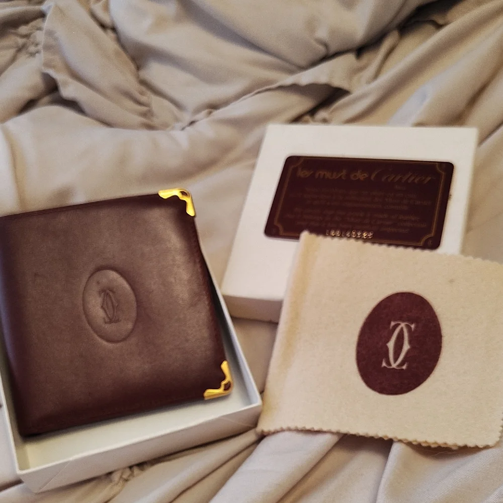 Cartier Dark Brown Leather Card Holder with Gold Corners - Picture 1 of 10